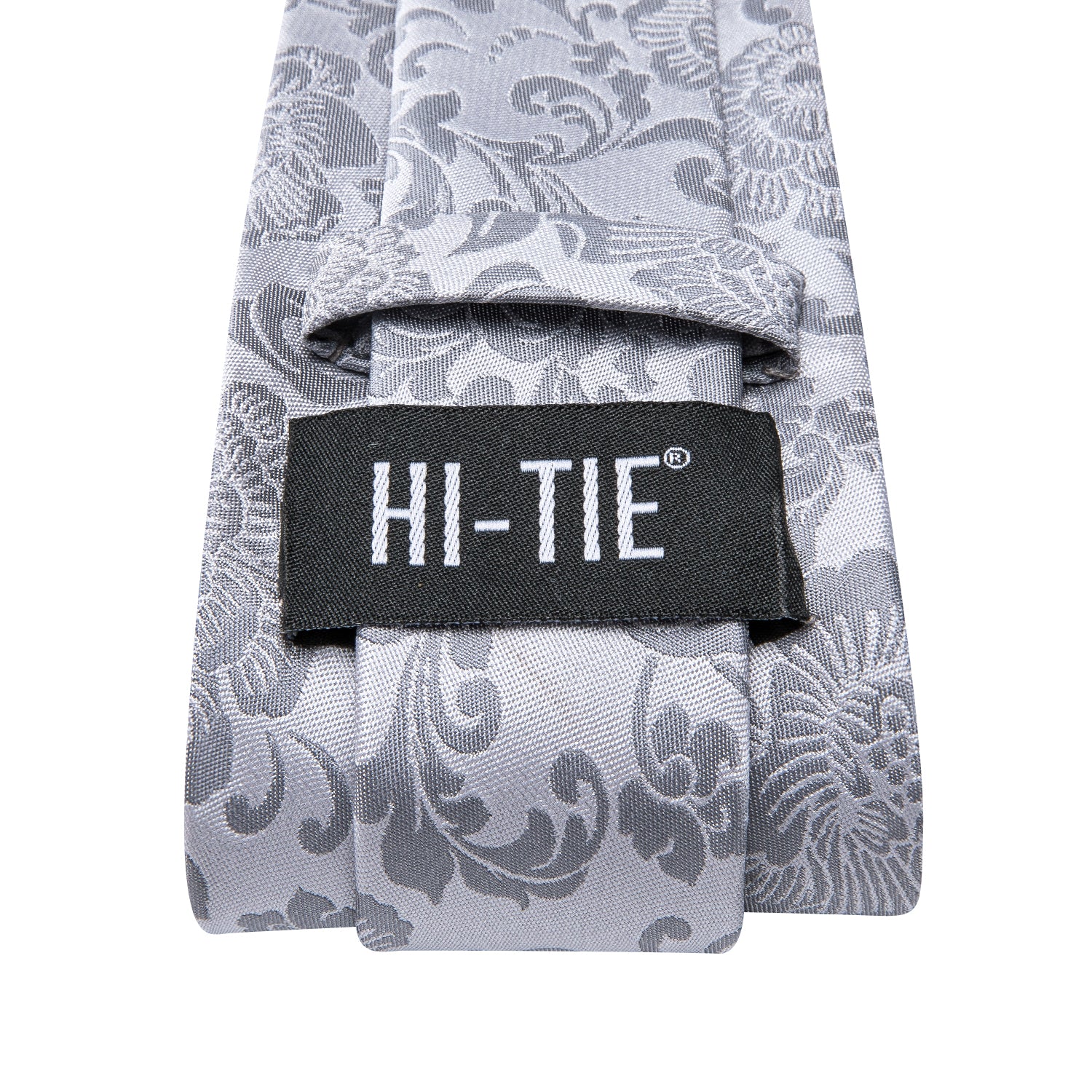 Hi-Tie Grey Floral Men's Tie Pocket Square Cufflinks Set