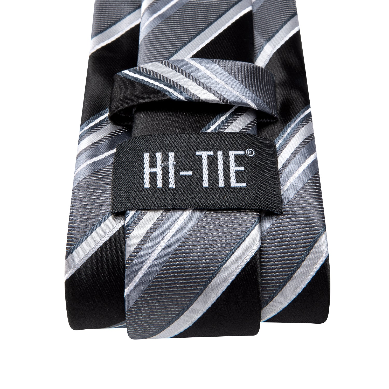 Hi-Tie Black White Striped Men's Tie Pocket Square Cufflinks Set