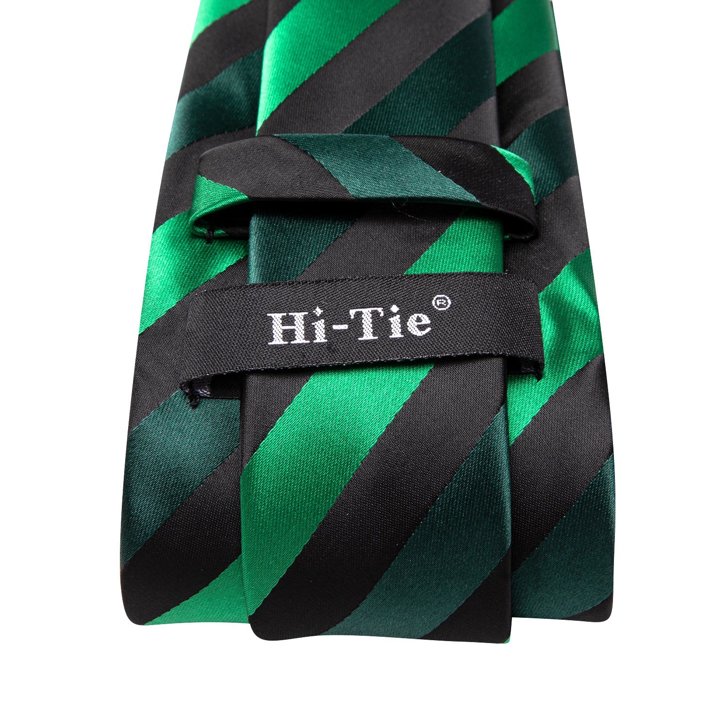 Hi-Tie Bright Green Striped Men's Tie Pocket Square Cufflinks Set