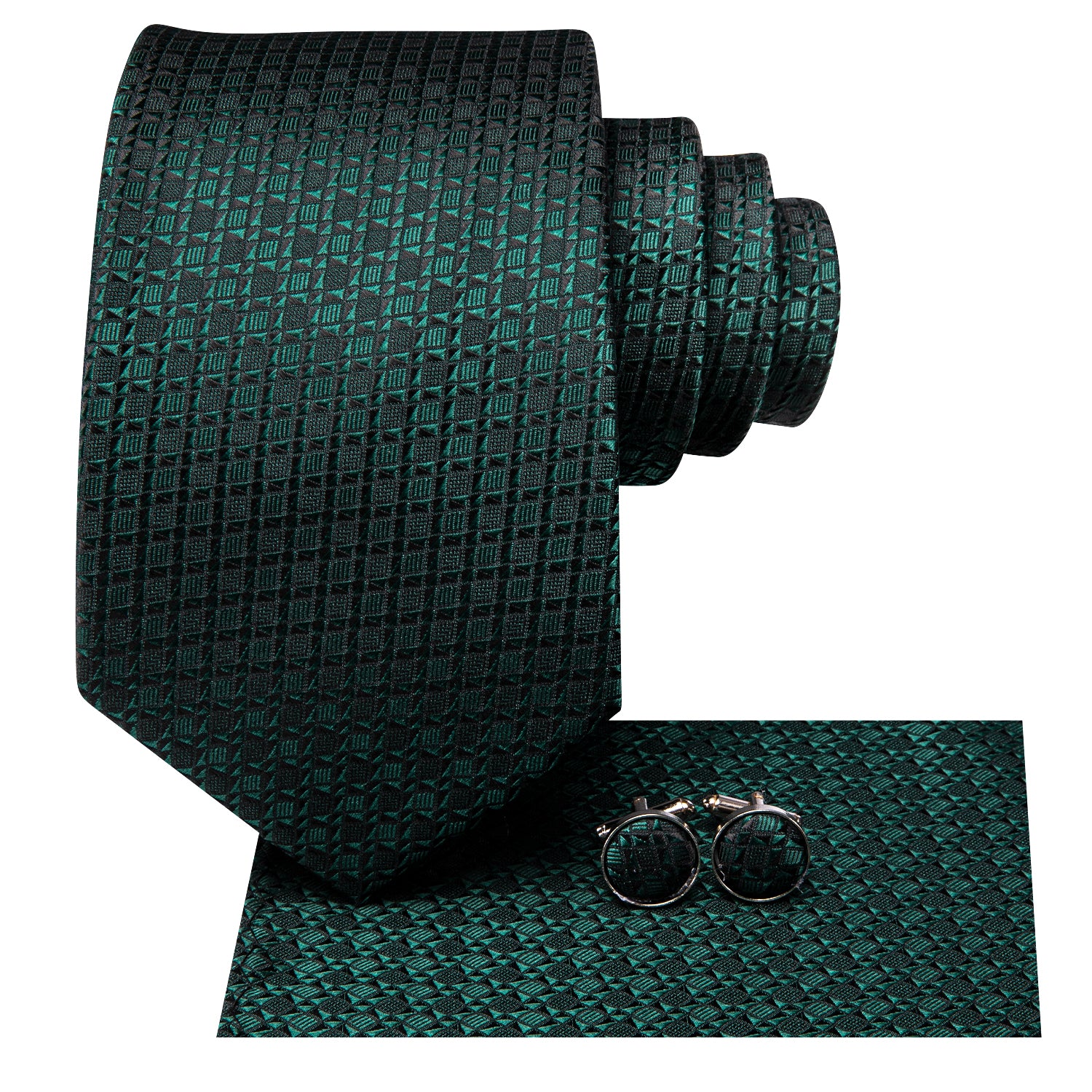 Hi-Tie Emerald Green Novelty Men's Tie Pocket Square Cufflinks Set