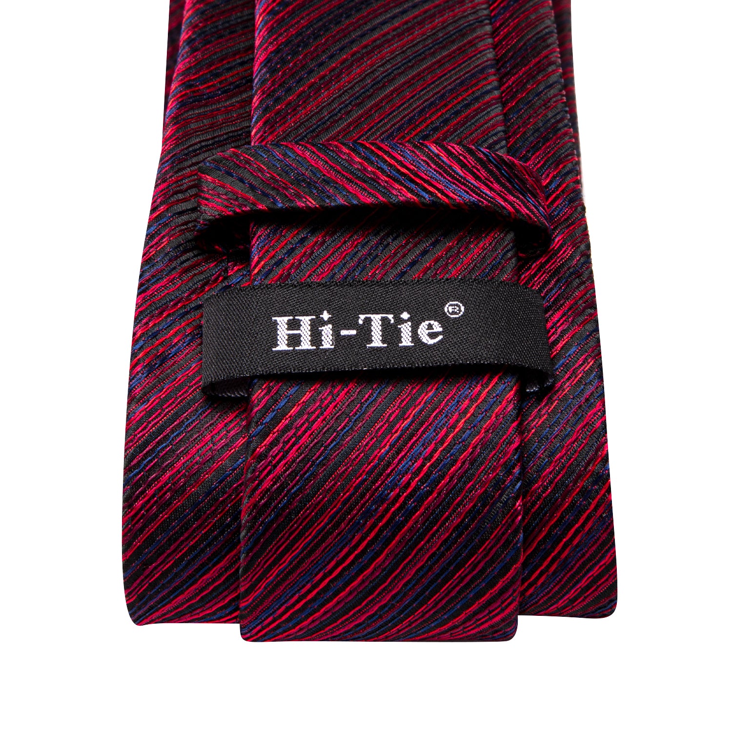 Hi-Tie Red Blue Slanting Line Men's Tie Pocket Square Cufflinks Set