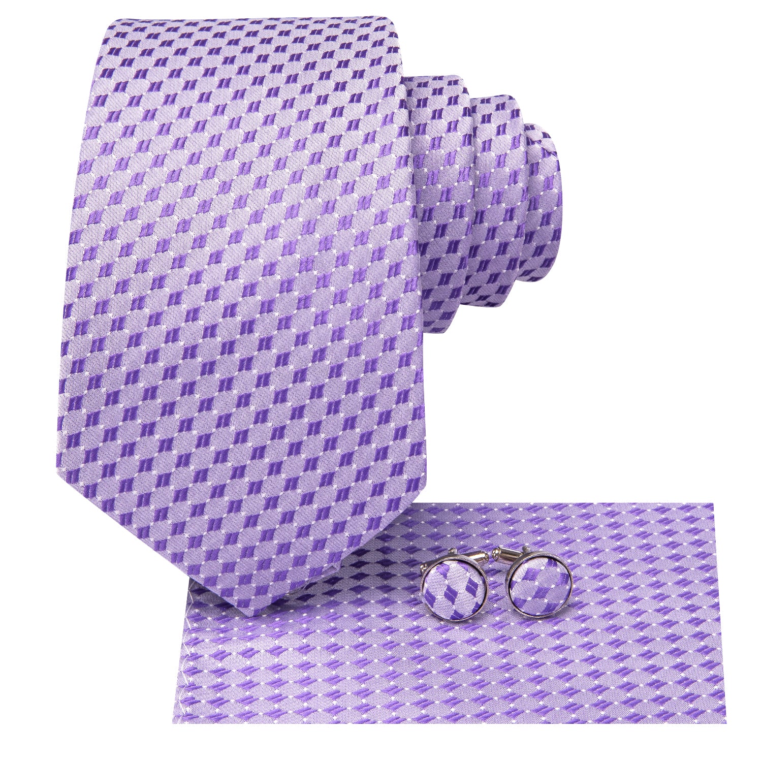 Hi-Tie Purple Novelty Men's Tie Pocket Square Cufflinks Set