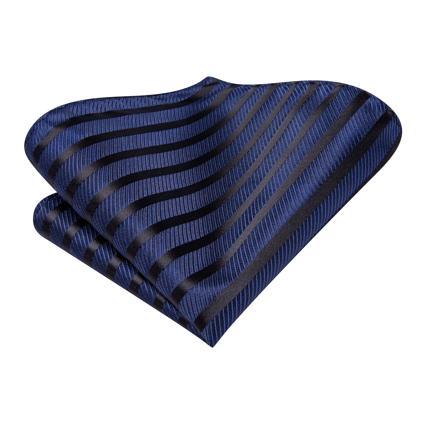 Hi-Tie Navy Blue Black Striped Men's Tie Pocket Square Cufflinks Set