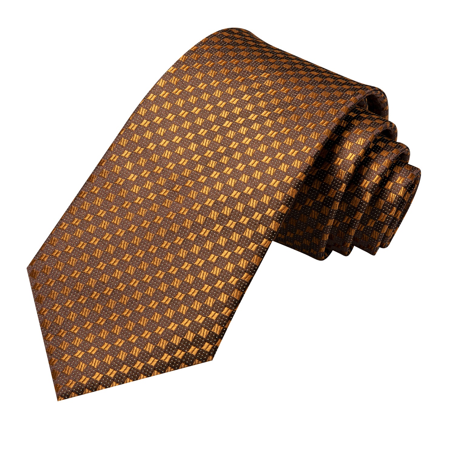 Hi-Tie Gold Brown Plaid Men's Tie Pocket Square Cufflinks Set