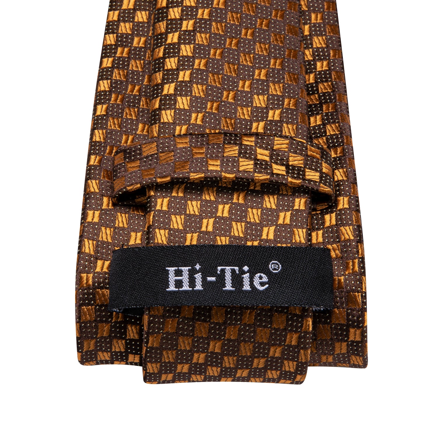 Hi-Tie Gold Brown Plaid Men's Tie Pocket Square Cufflinks Set