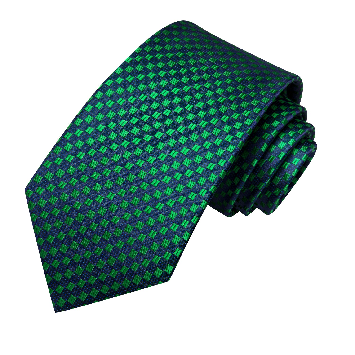 Hi-Tie Green Blue Plaid Men's Tie Pocket Square Cufflinks Set