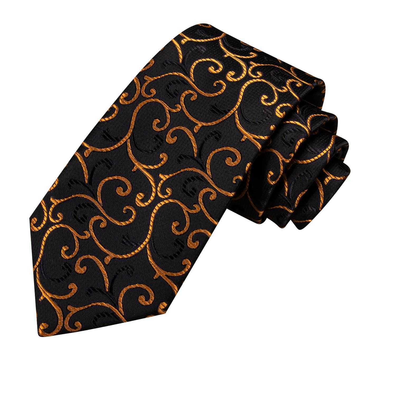 Hi-Tie Gold Floral Men's Tie Pocket Square Cufflinks Set