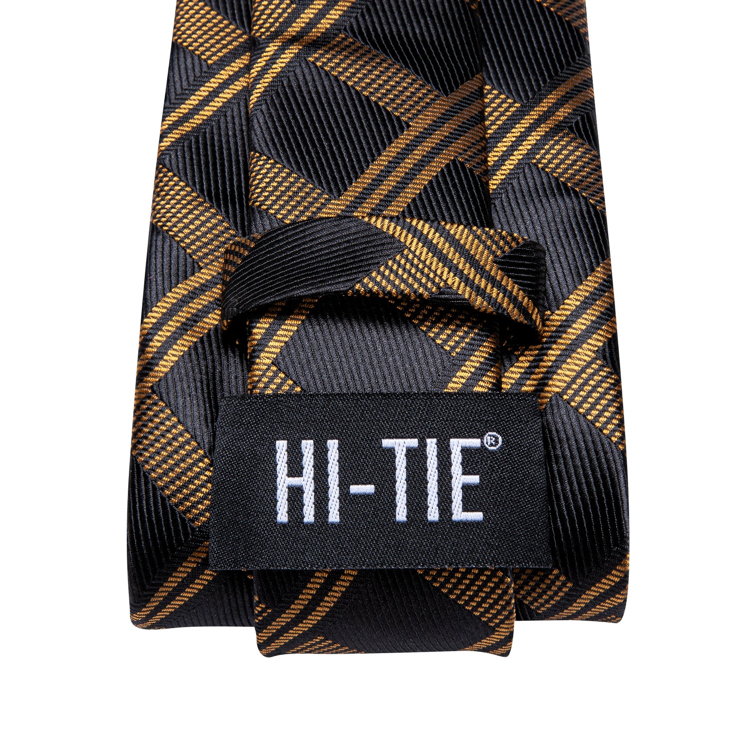 Hi-Tie Gold Black Plaid Men's Tie Pocket Square Cufflinks Set