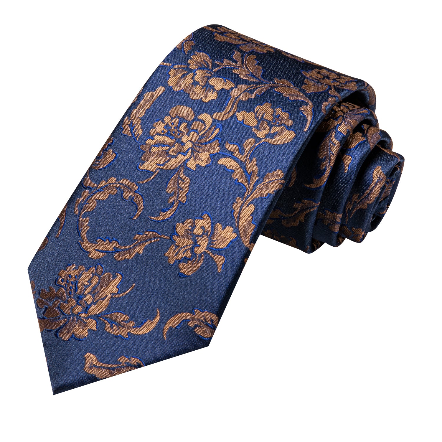 Hi-Tie Blue Gold Floral Men's Tie Pocket Square Cufflinks Set