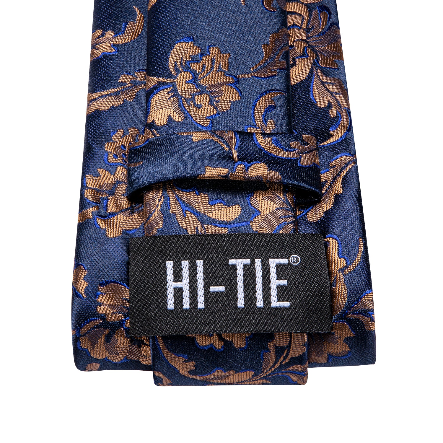 Hi-Tie Blue Gold Floral Men's Tie Pocket Square Cufflinks Set