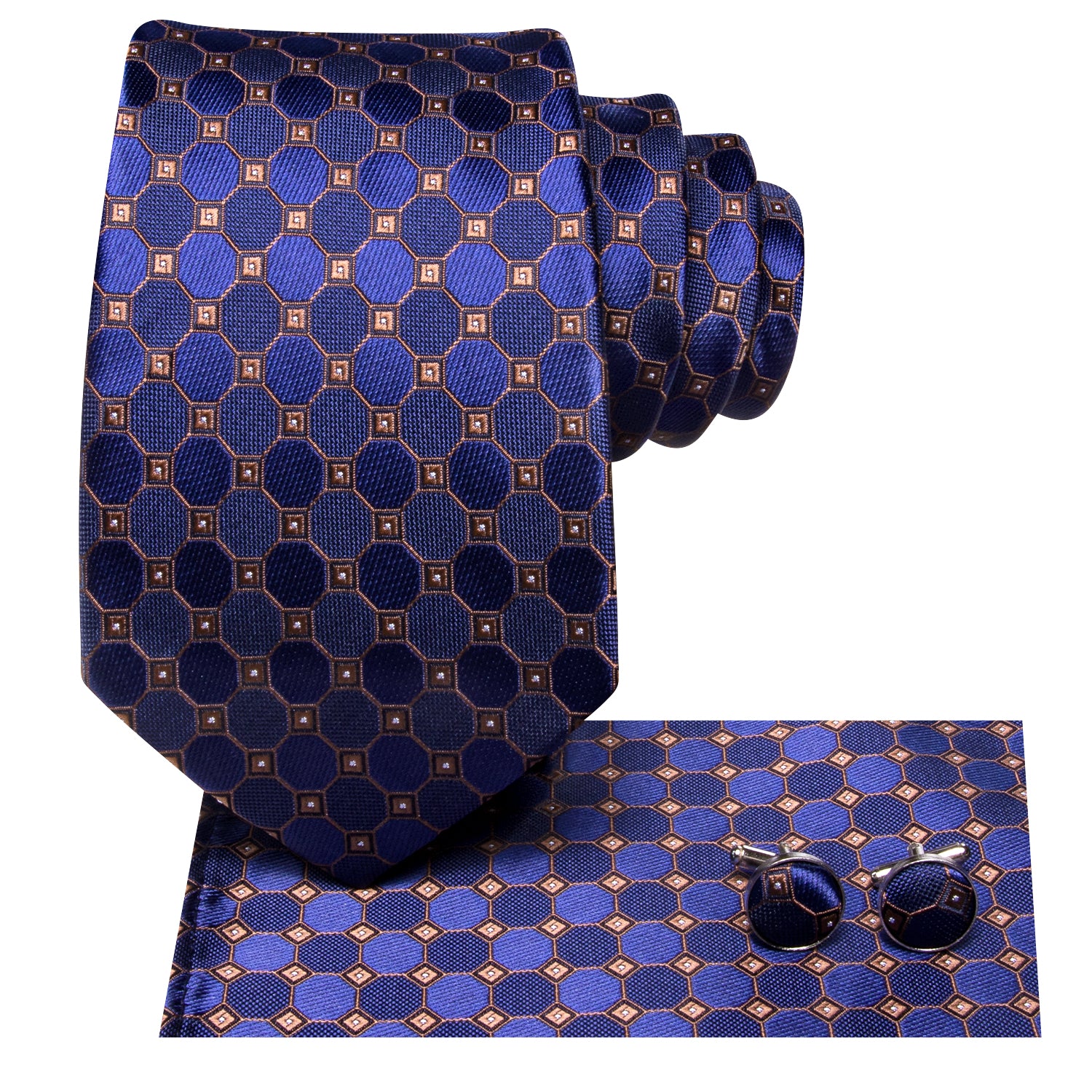 Hi-Tie New Purple Novelty Men's Tie Pocket Square Cufflinks Set