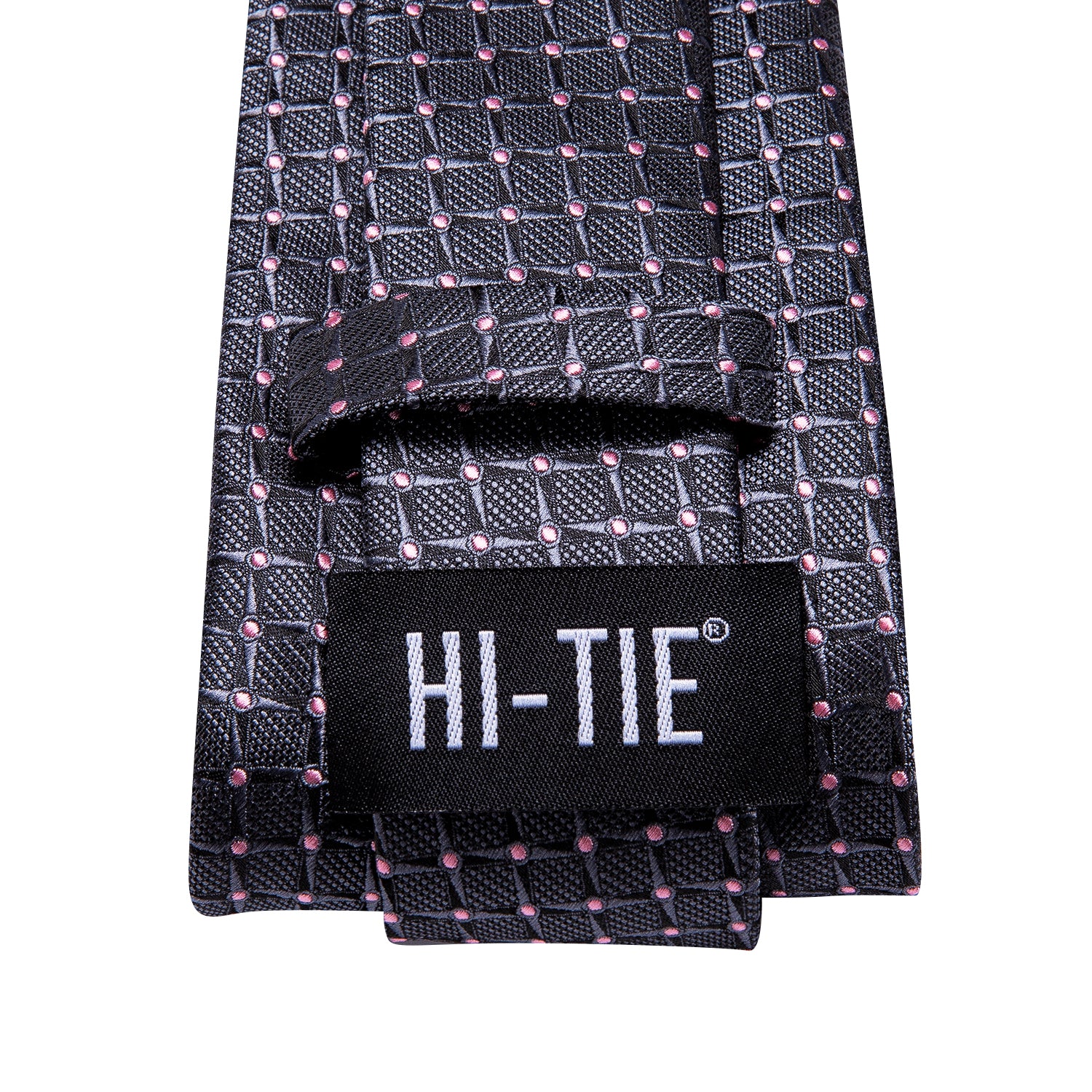 Hi-Tie Grey Pink Novelty Men's Tie Pocket Square Cufflinks Set