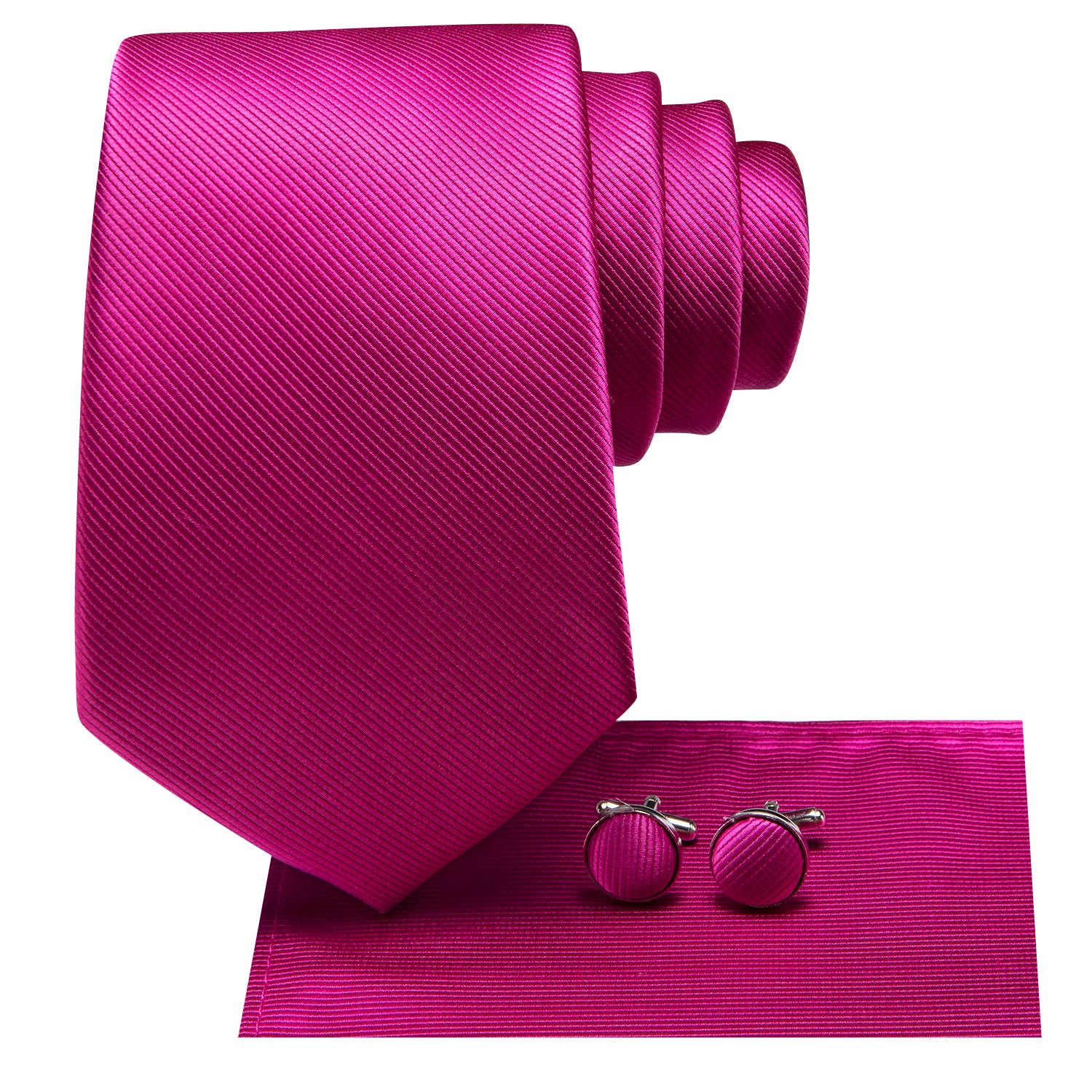 Hi-Tie Rose Pink Floral Men's Tie Pocket Square Cufflinks Set