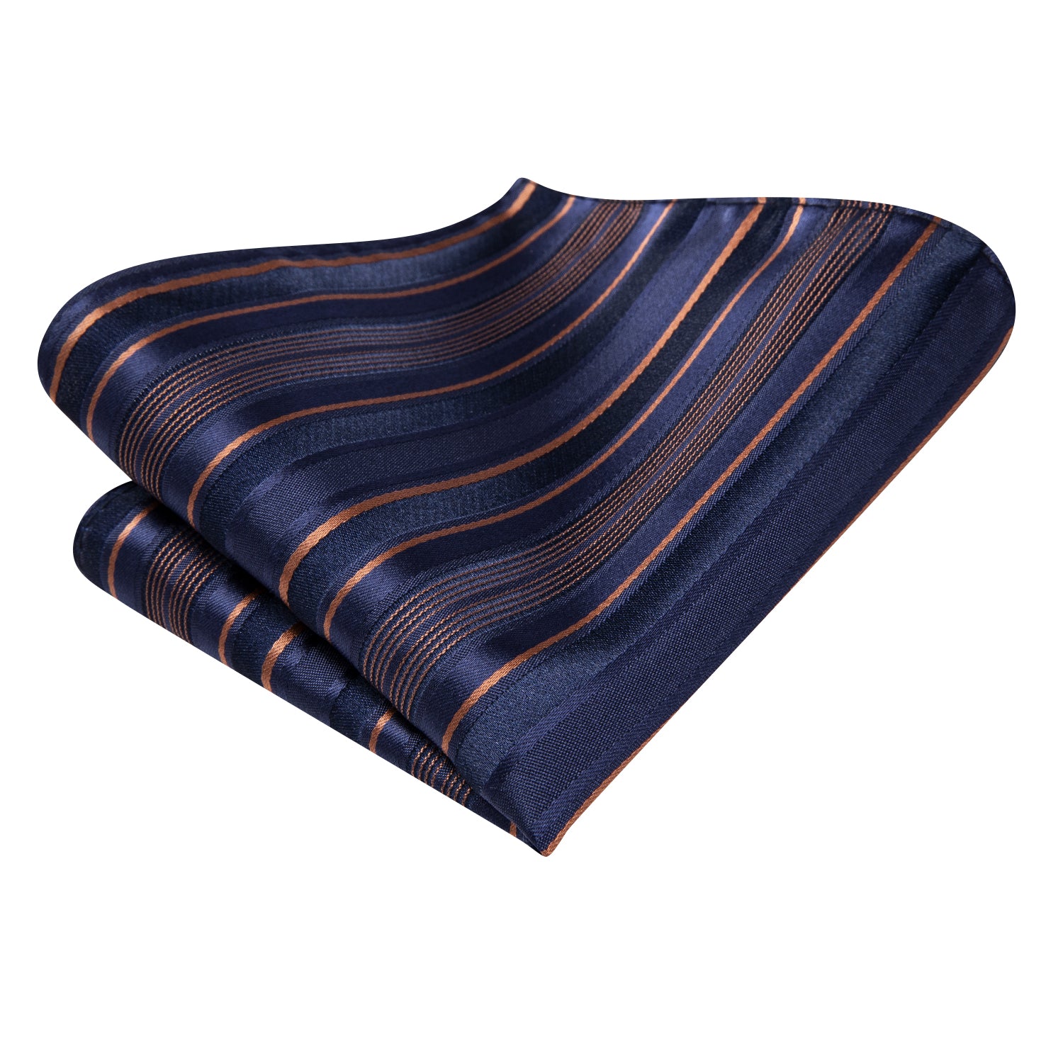 Hi-Tie Blue Orange Striped Men's Tie Pocket Square Cufflinks Set