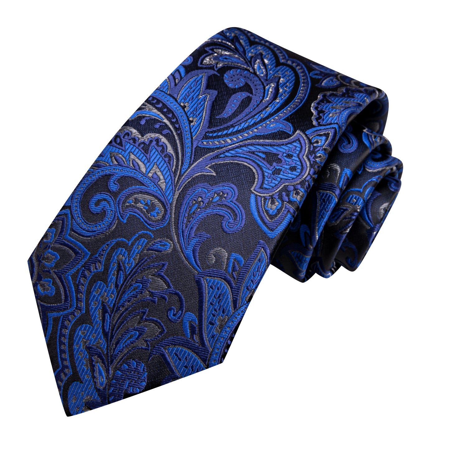 Hi-Tie Royal Blue Paisley Men's Tie Pocket Square Cufflinks Set