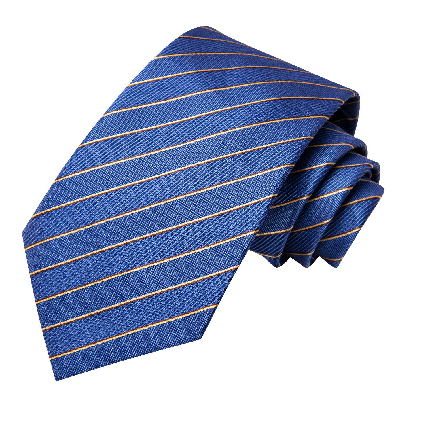 Hi-Tie Blue Yellow Striped Men's Tie Pocket Square Cufflinks Set
