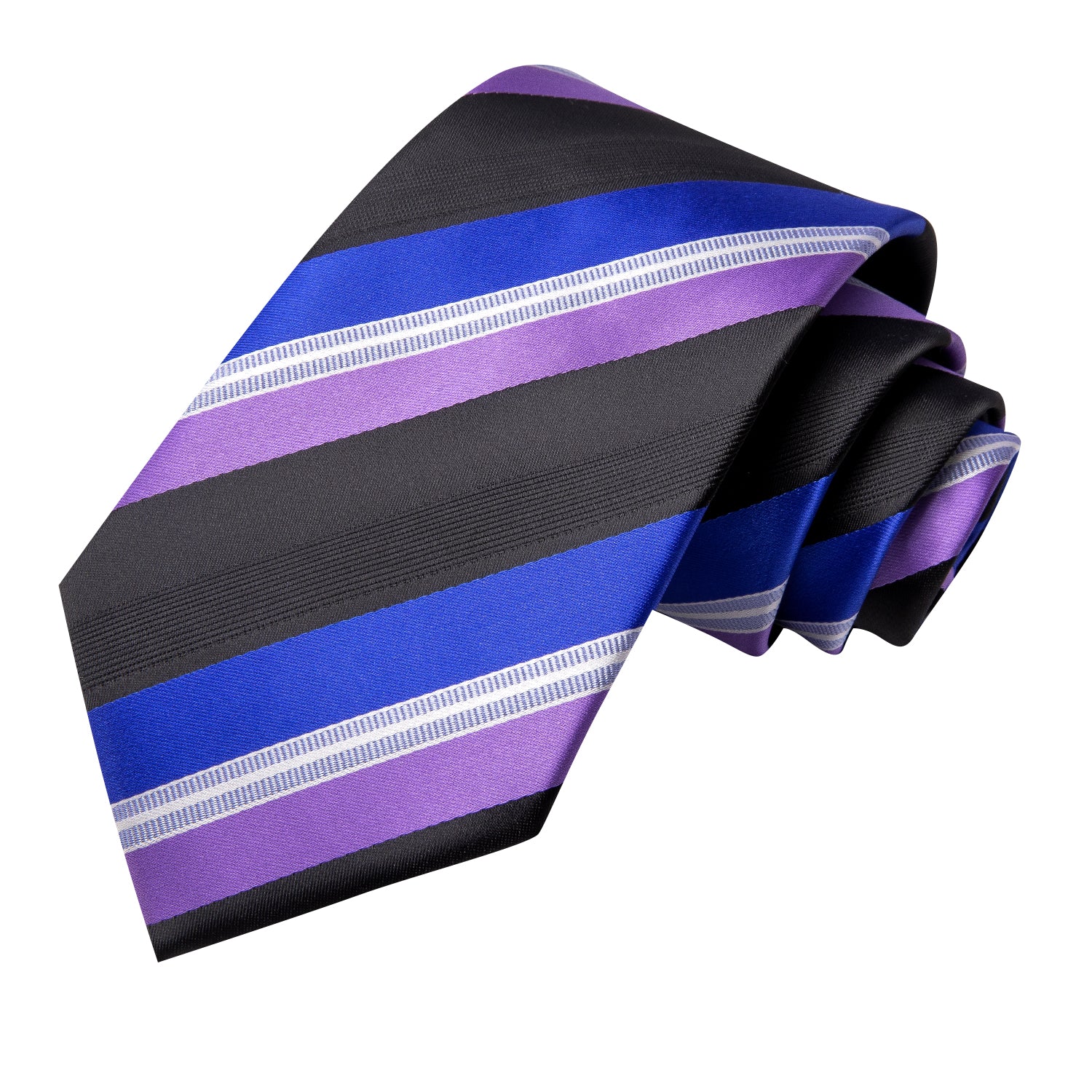 Hi-Tie Purple Blue Striped Men's Tie Pocket Square Cufflinks Set
