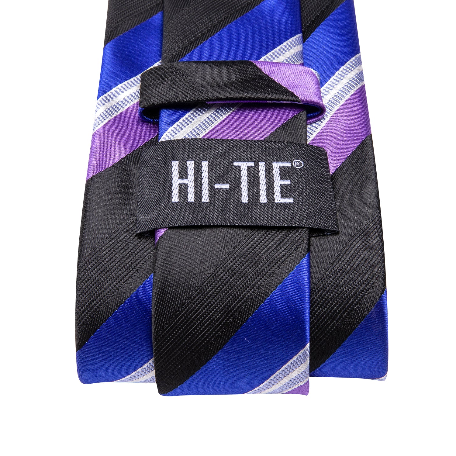 Hi-Tie Purple Blue Striped Men's Tie Pocket Square Cufflinks Set