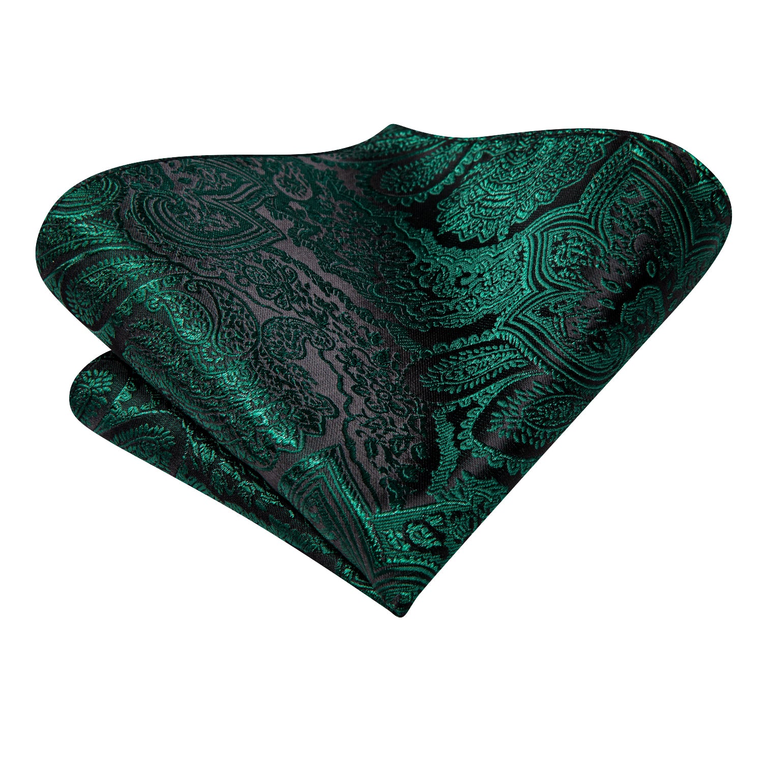 Hi-Tie Dark Green Paisley Men's Tie Pocket Square Cufflinks Set