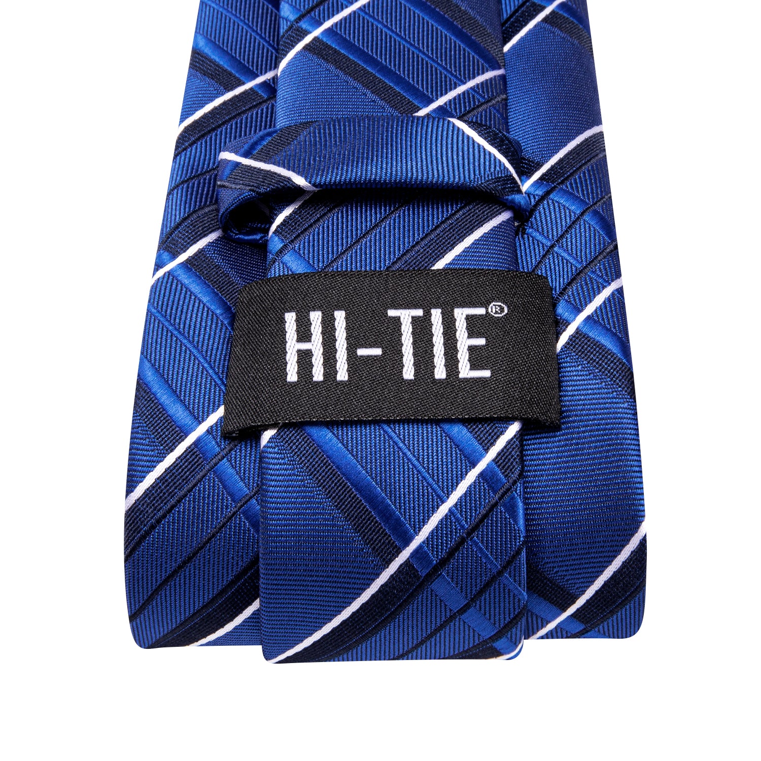 Hi-Tie Blue Black Plaid Men's Tie Pocket Square Cufflinks Set