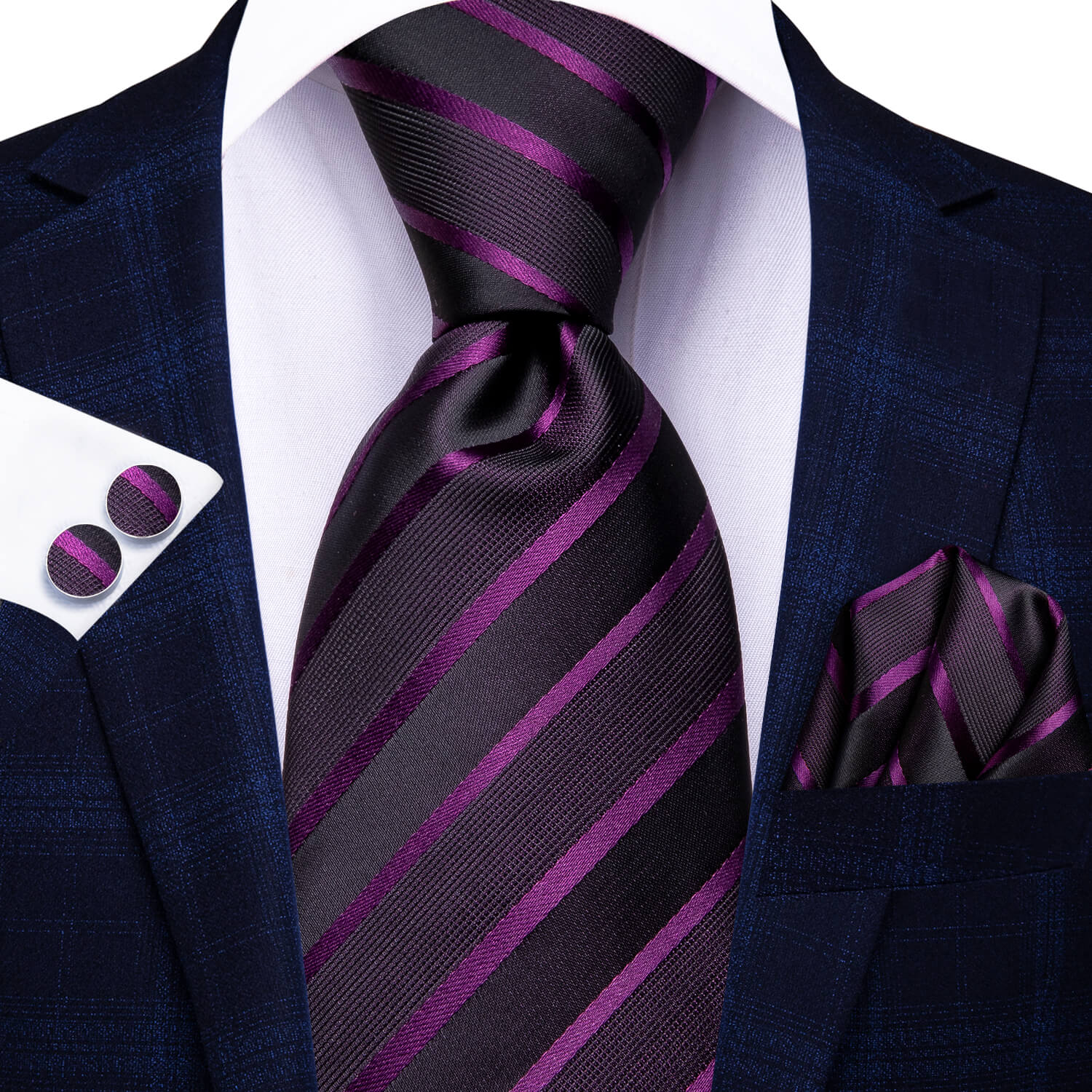 Striped Tie Silk Purple Black Tie