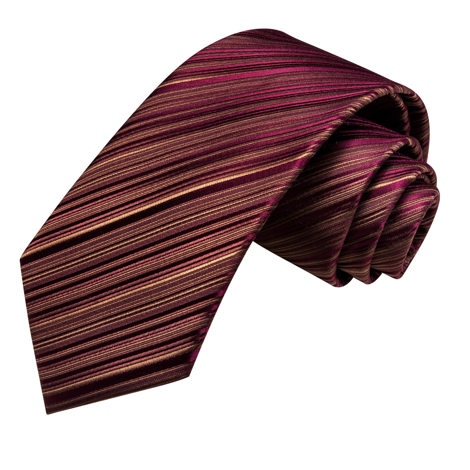 Hi-Tie Striped Wine Red Tie with Pocket Square and Cufflinks