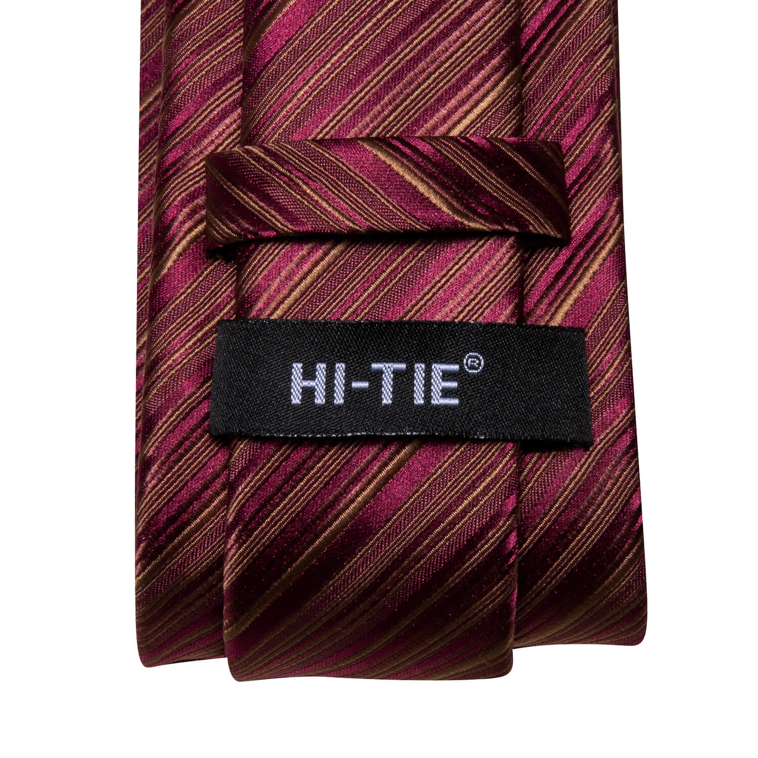 Hi-Tie Striped Wine Red Tie with Pocket Square and Cufflinks