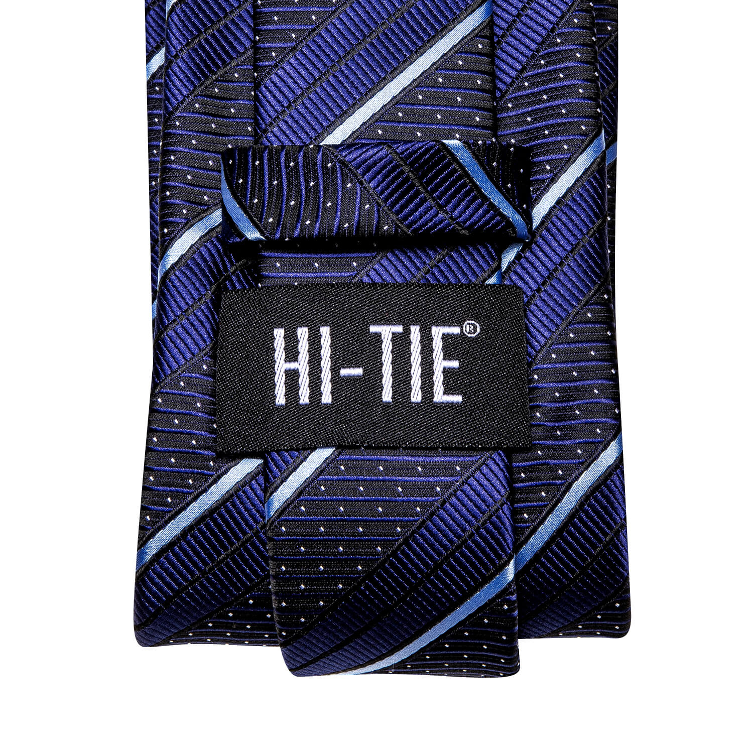 Hi-Tie Dark Blue Tie with White Stripes Pocket Square Cufflinks Set