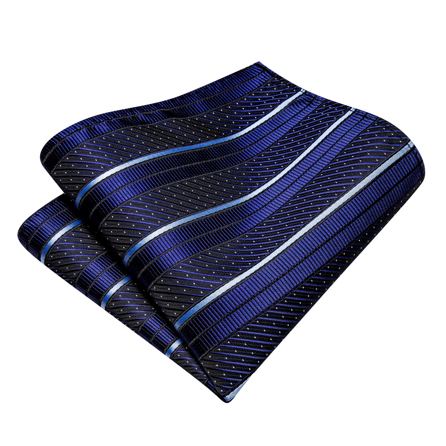Hi-Tie Dark Blue Tie with White Stripes Pocket Square Cufflinks Set