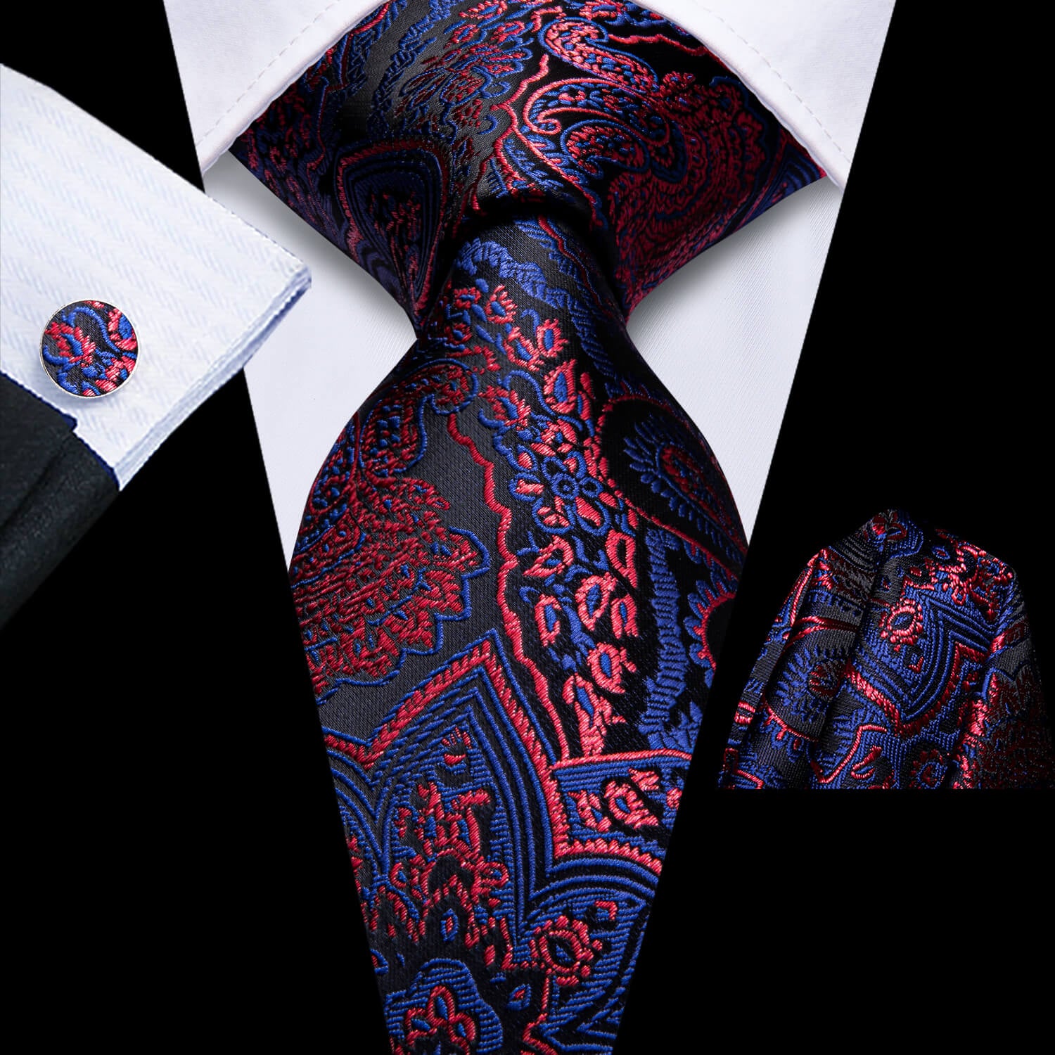  Paisley Tie Blue Red Silk Necktie for Men