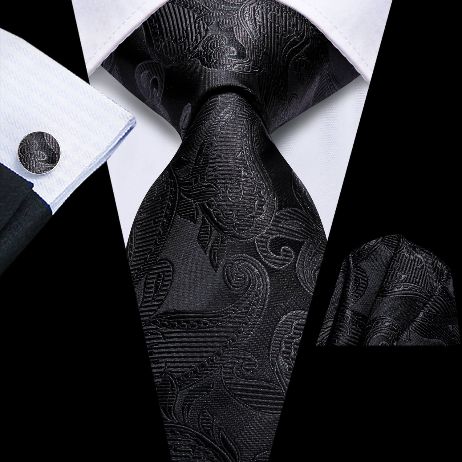 Hi-Tie Paisley Tie Black Silk Necktie for Men