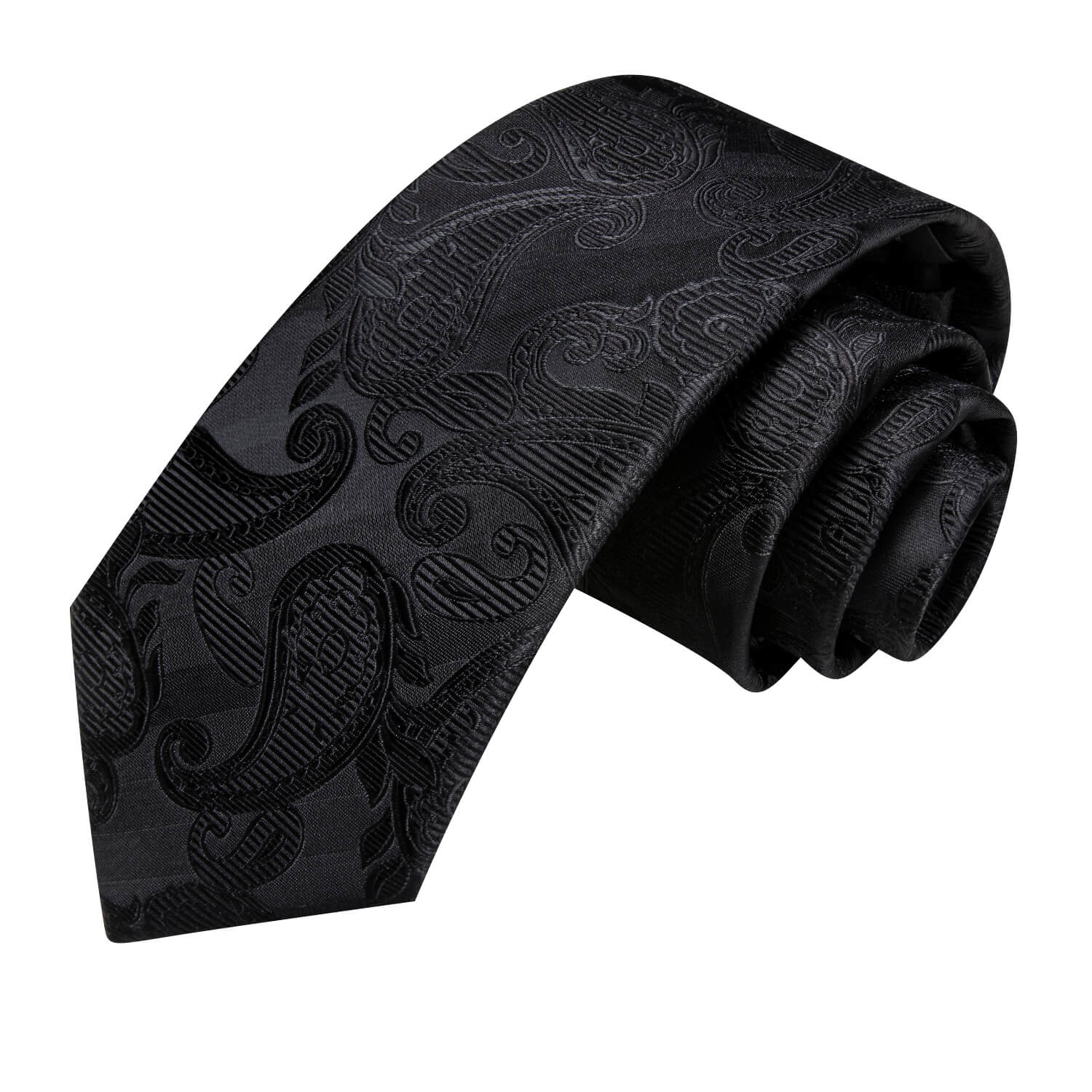 Hi-Tie Paisley Tie Black Silk Necktie for Men