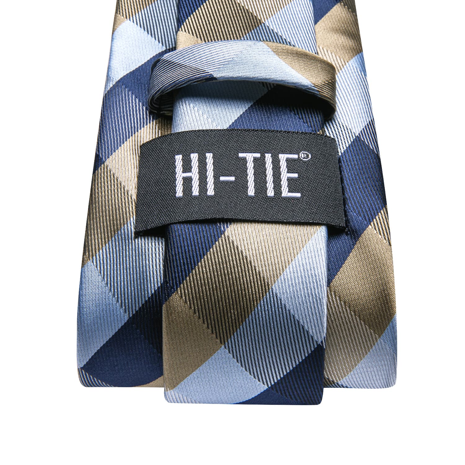 Hi-Tie Plaid Tie Navy Blue Sky Blue Silk Necktie for Men