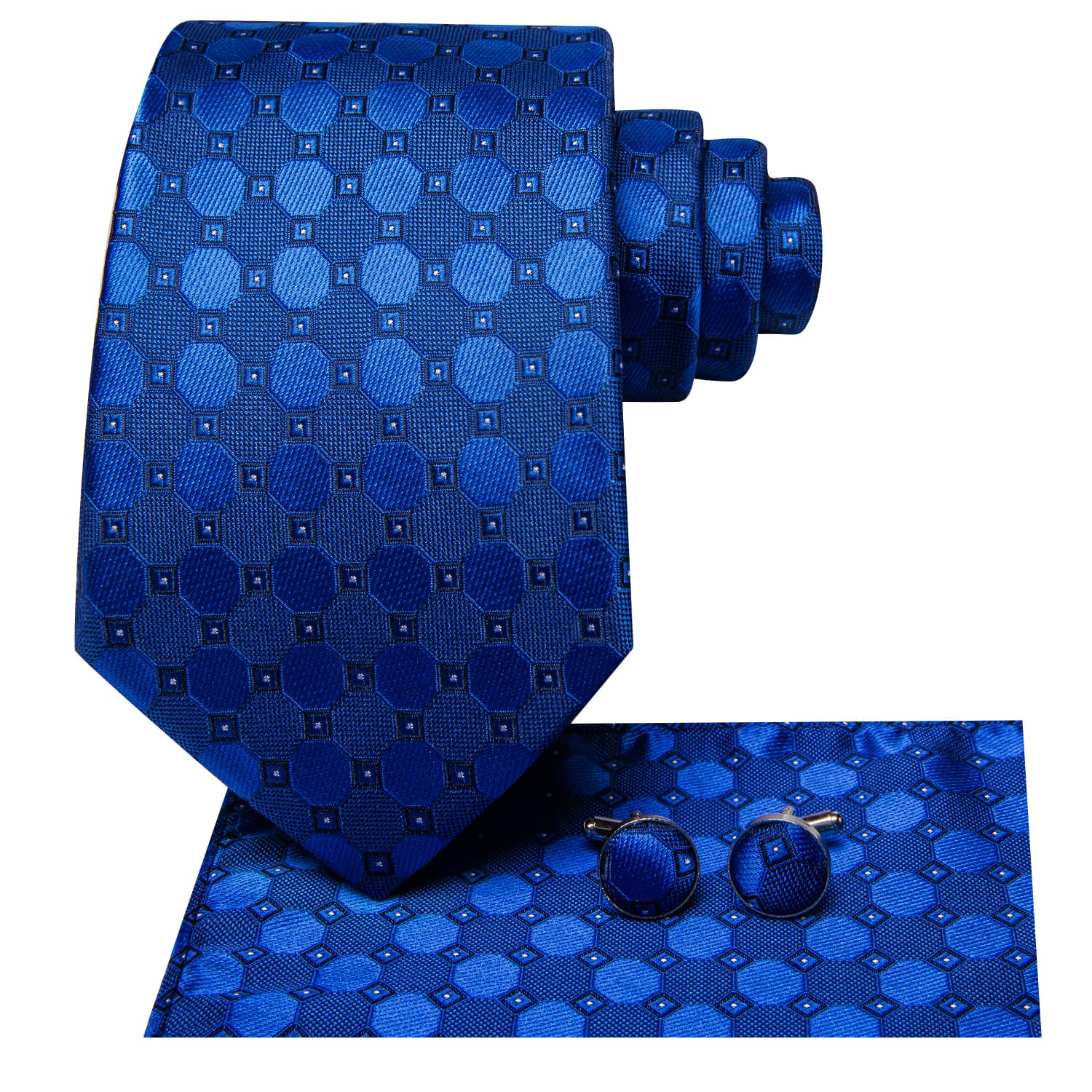 Hi-Tie Geometric Tie Navy Blue Silk Necktie Set for Men