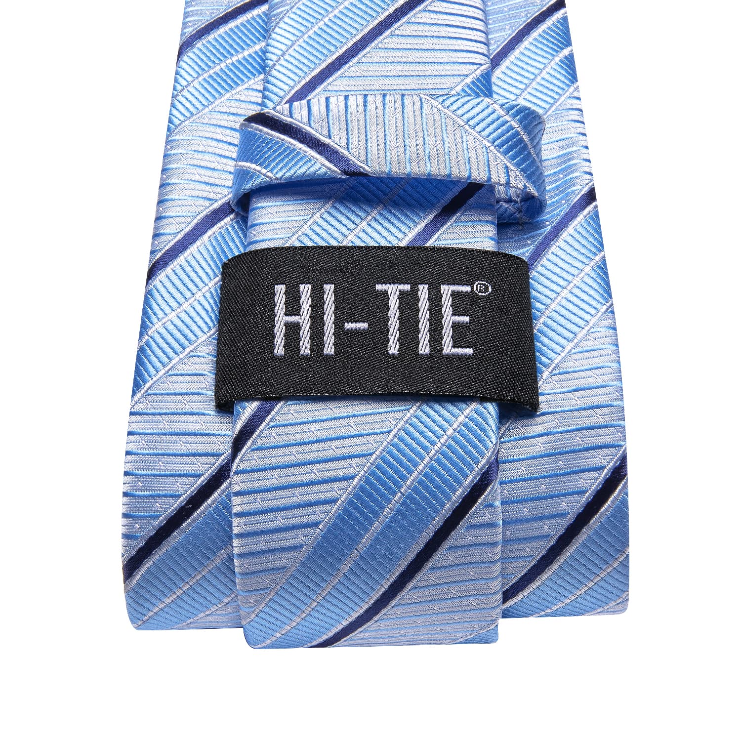 Striped Tie Sky Blue Silk Necktie Set for Men