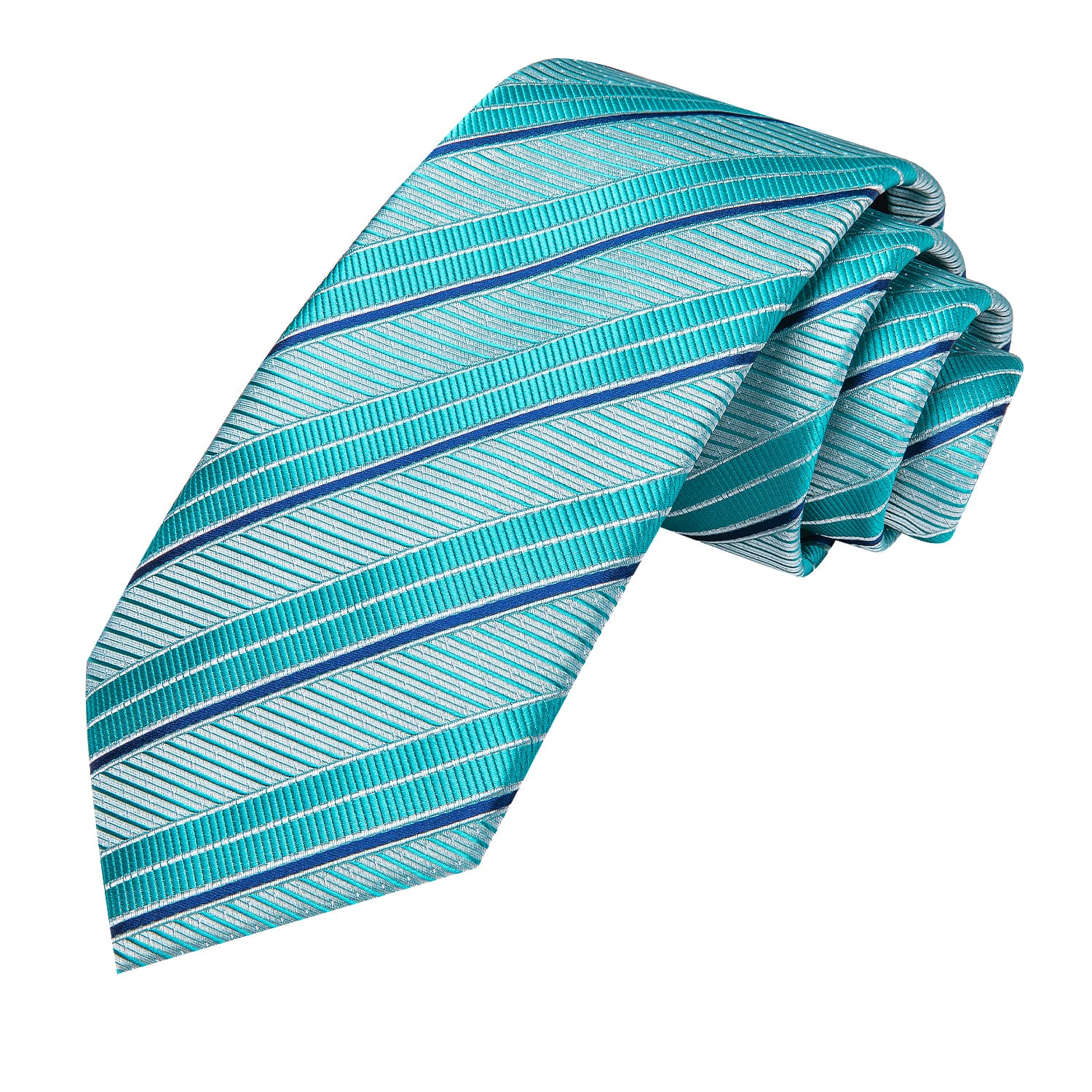 Hi-Tie Striped Tie Cyan Teal Silk Necktie Set for Men