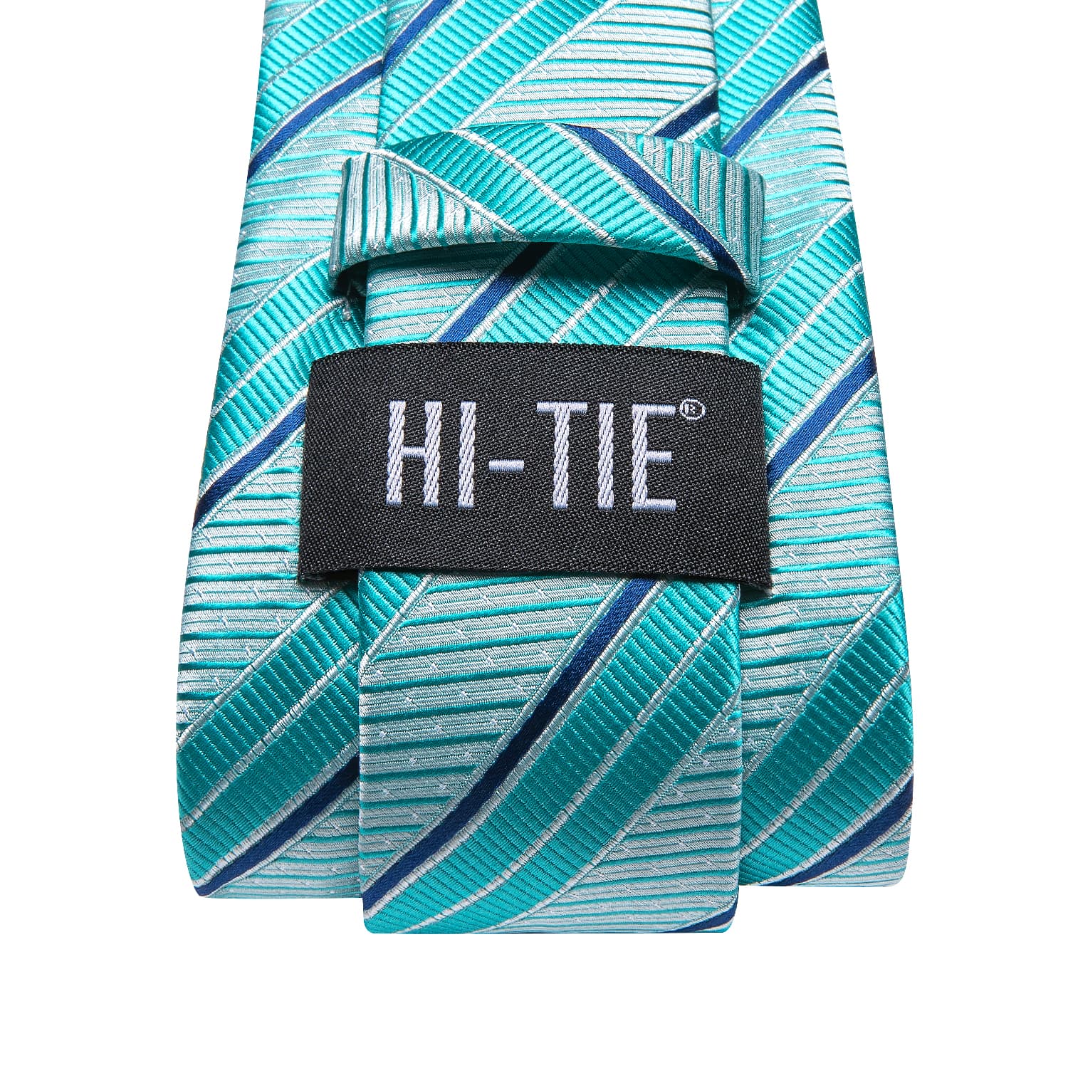 Hi-Tie Striped Tie Cyan Teal Silk Necktie Set for Men