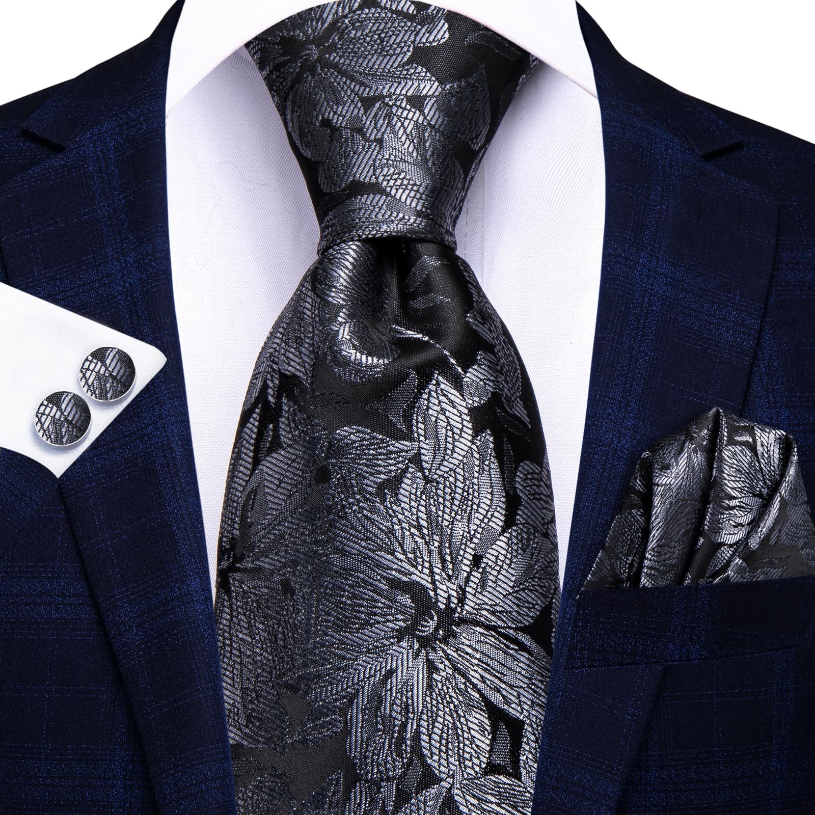Blue suit grey necktie for men at wedding 