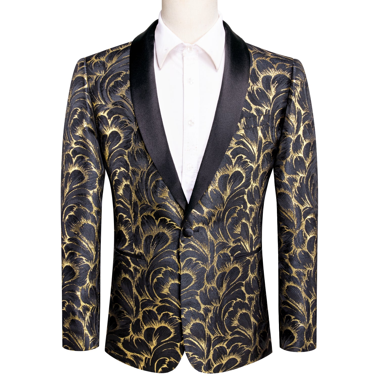New Luxury Black Gold Feather Men's Suit Set