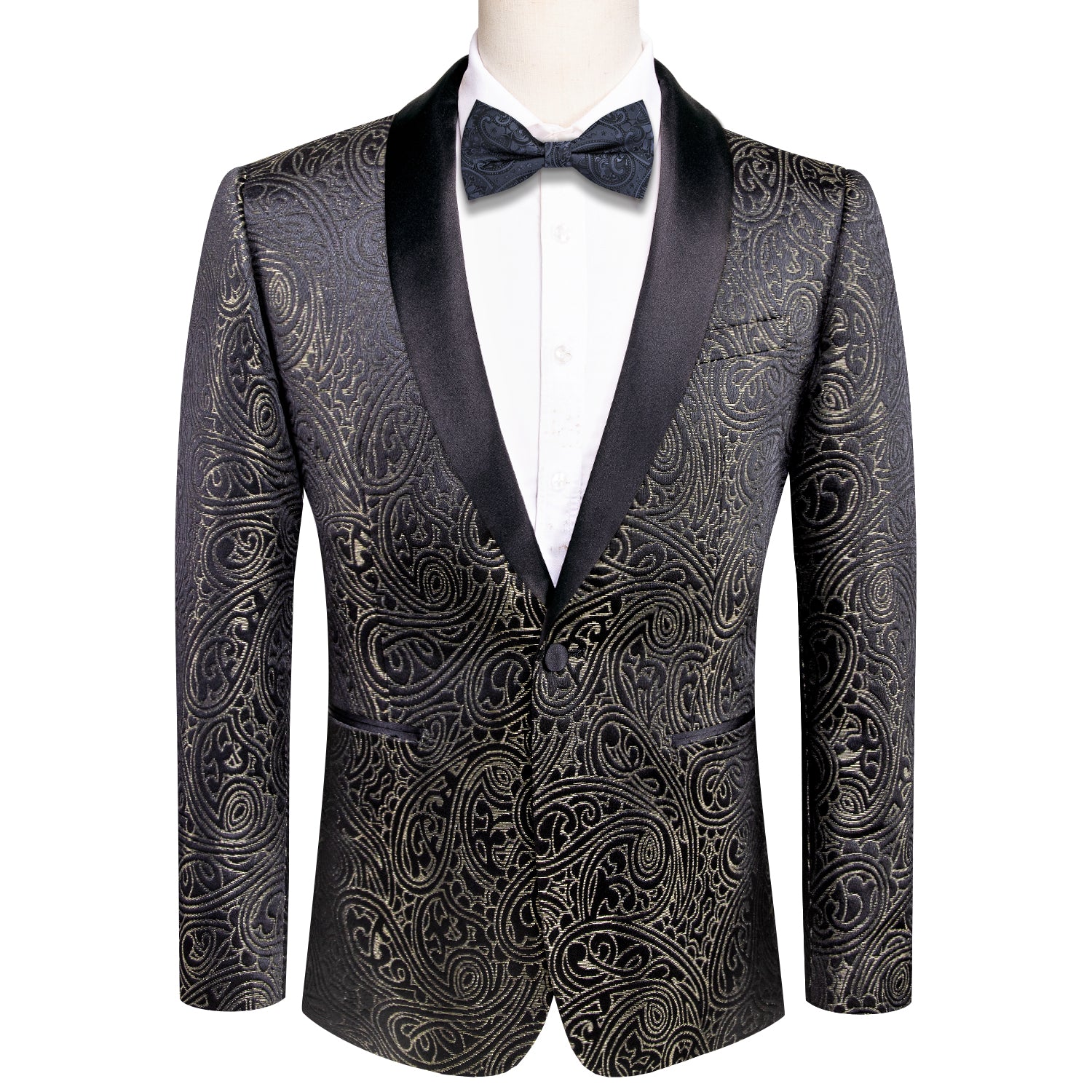 New Luxury Black Champagne Paisley Men's Suit Set