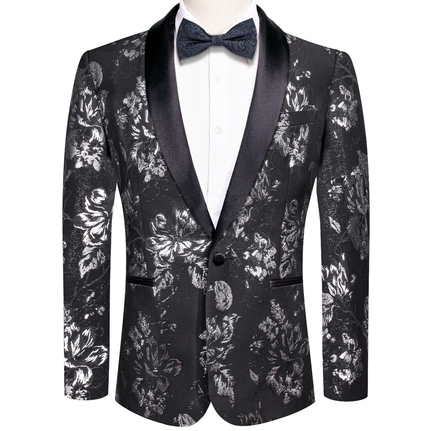 Hi-Tie Luxury Black White Floral Men's Suit Set