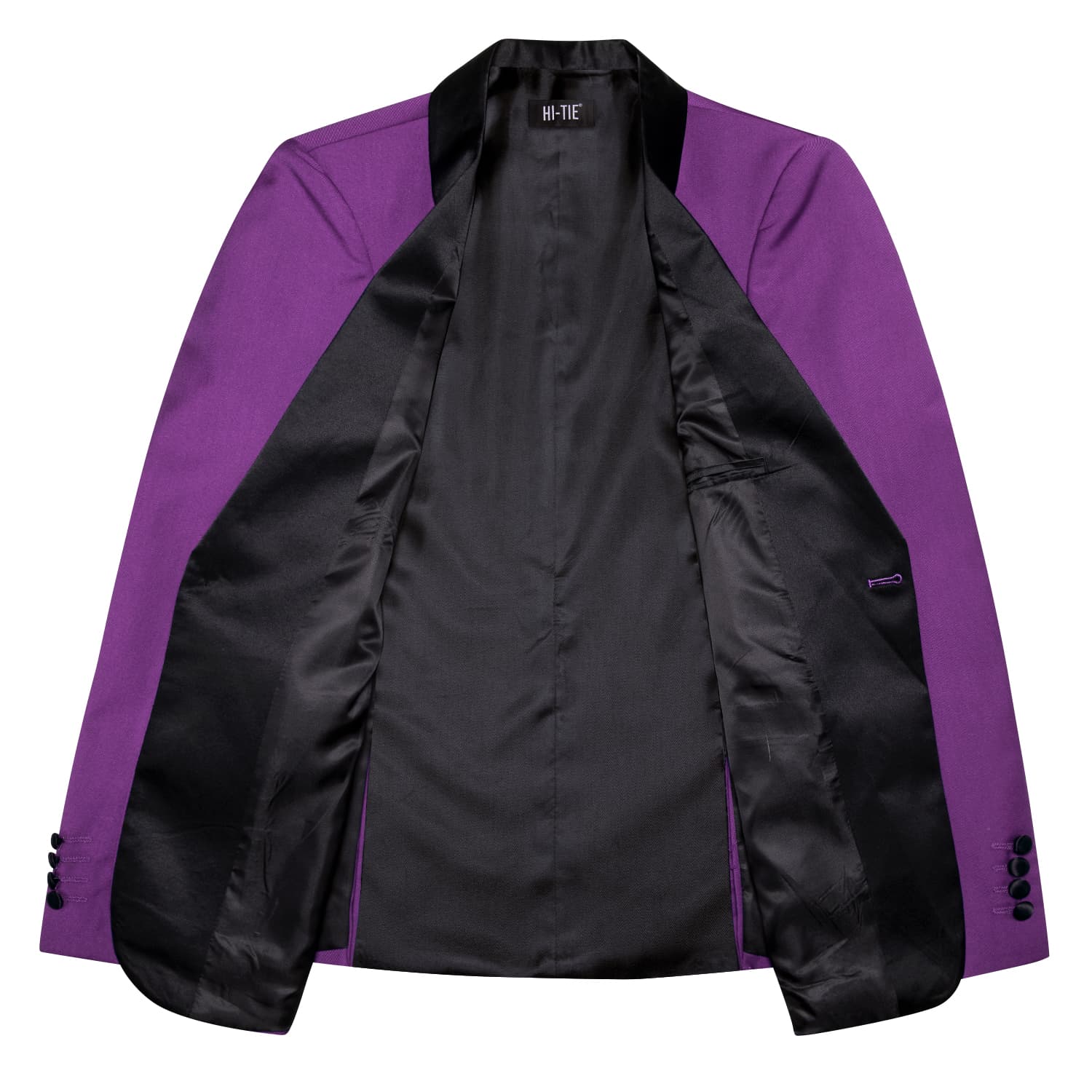 Black Shawl Collar DarkOrchid Purple Solid Blazer Bowtie Suit Set