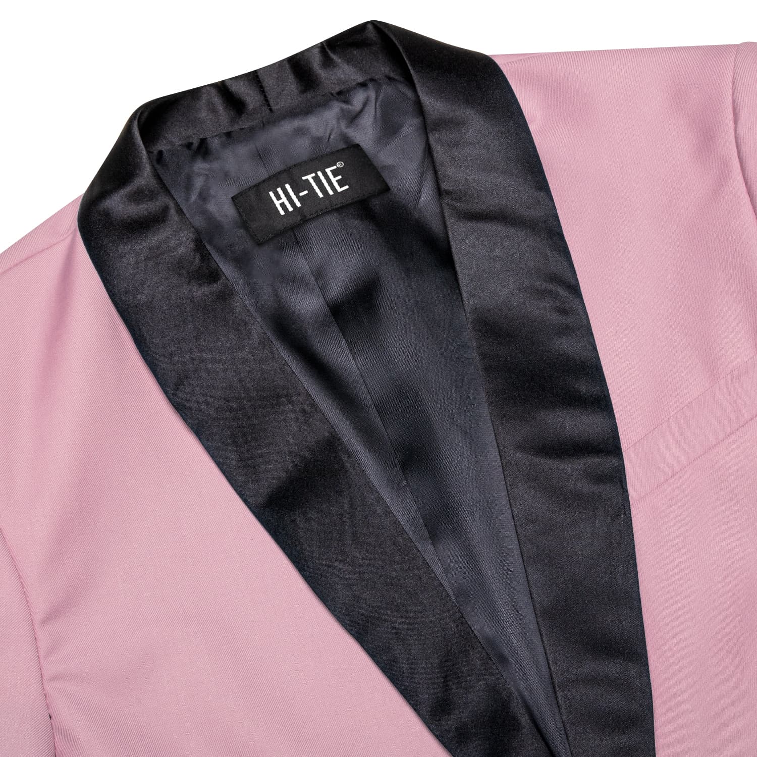 Hi-Tie Black Shawl Collar Pink Solid Blazer Bowtie Suit Set