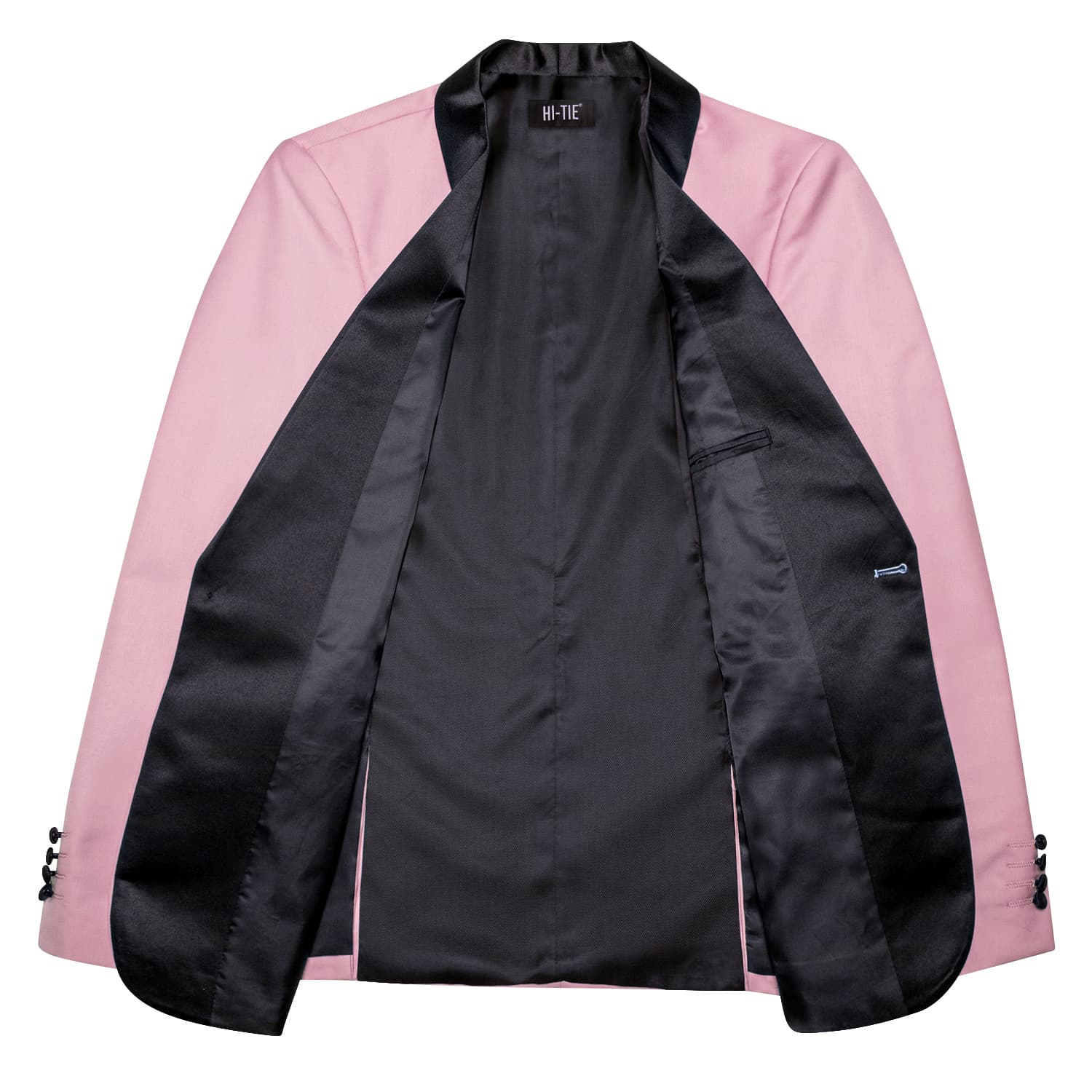 Hi-Tie Black Shawl Collar Pink Solid Blazer Bowtie Suit Set