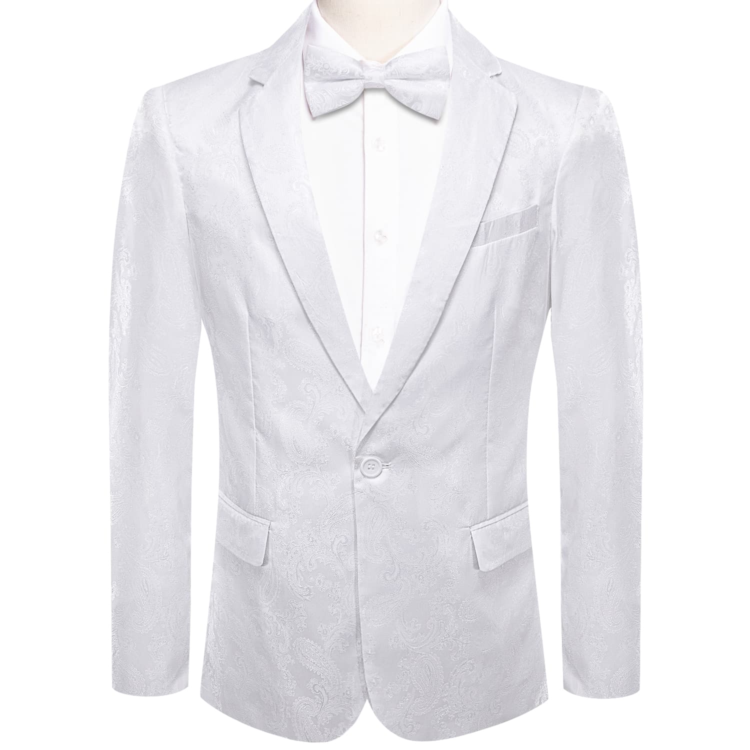 Hi-Tie Notched Lapel Blazer White Men's Wedding Paisley Top
