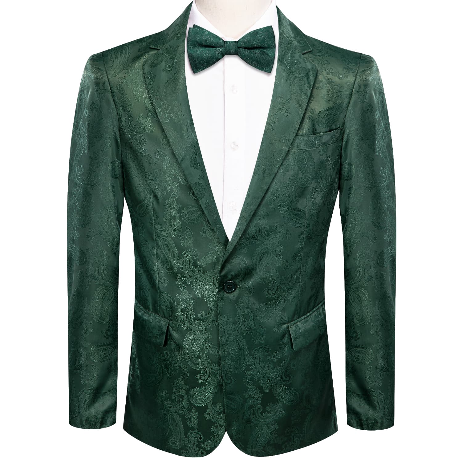 Hi-Tie Notched Lapel Blazer Dark Green Men's Wedding Paisley Top