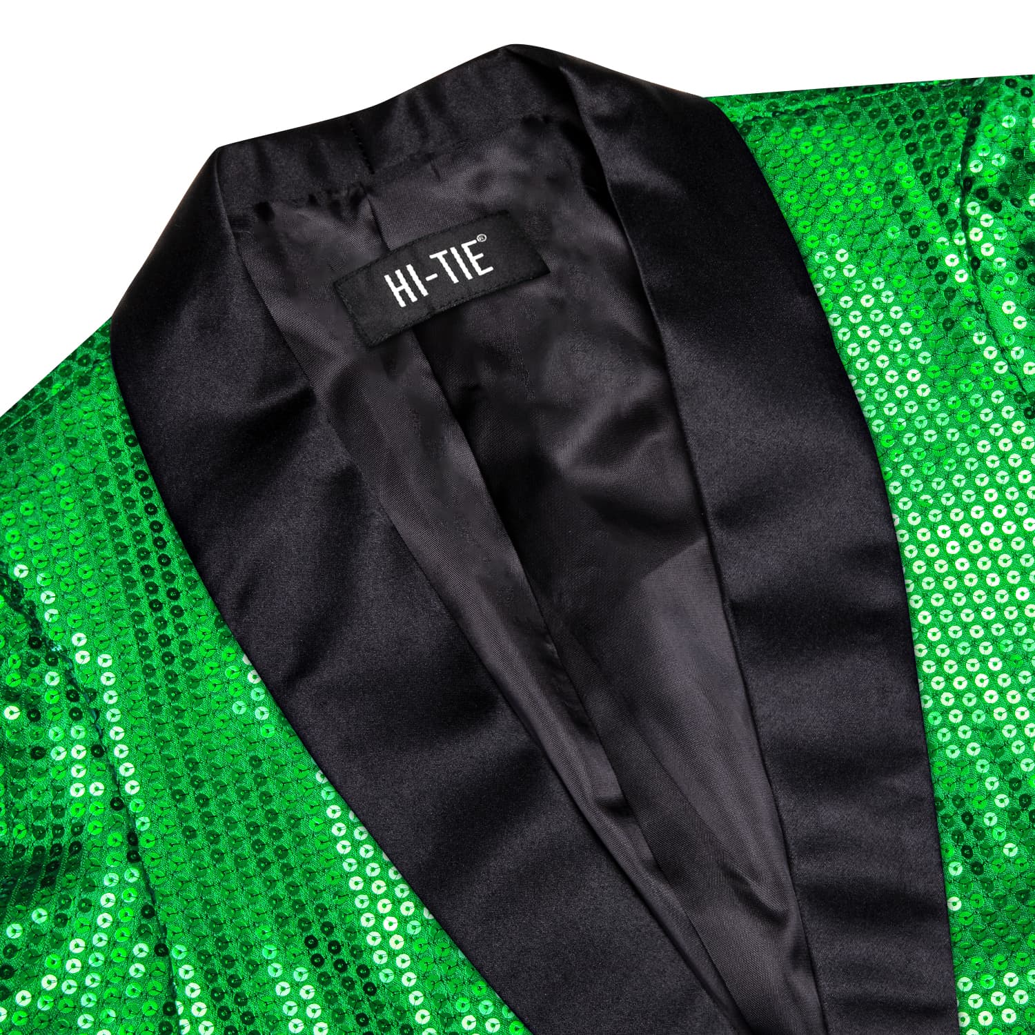 Hi-Tie Sequin Blazer Black Shawl Collar Green Solid Suit Tie Set