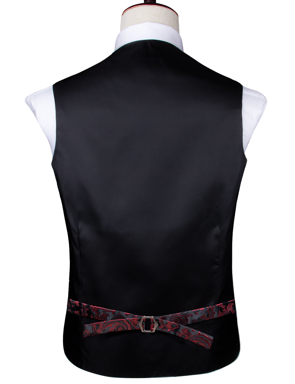 Red Black Paisley Silk Men's Vest Hanky Cufflinks Tie Set Waistcoat Suit Set