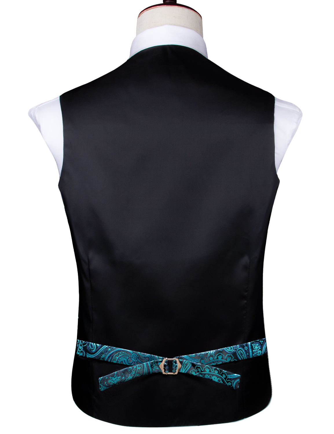 Green Paisley Silk Men's Vest Hanky Cufflinks Tie Set Waistcoat Suit Set