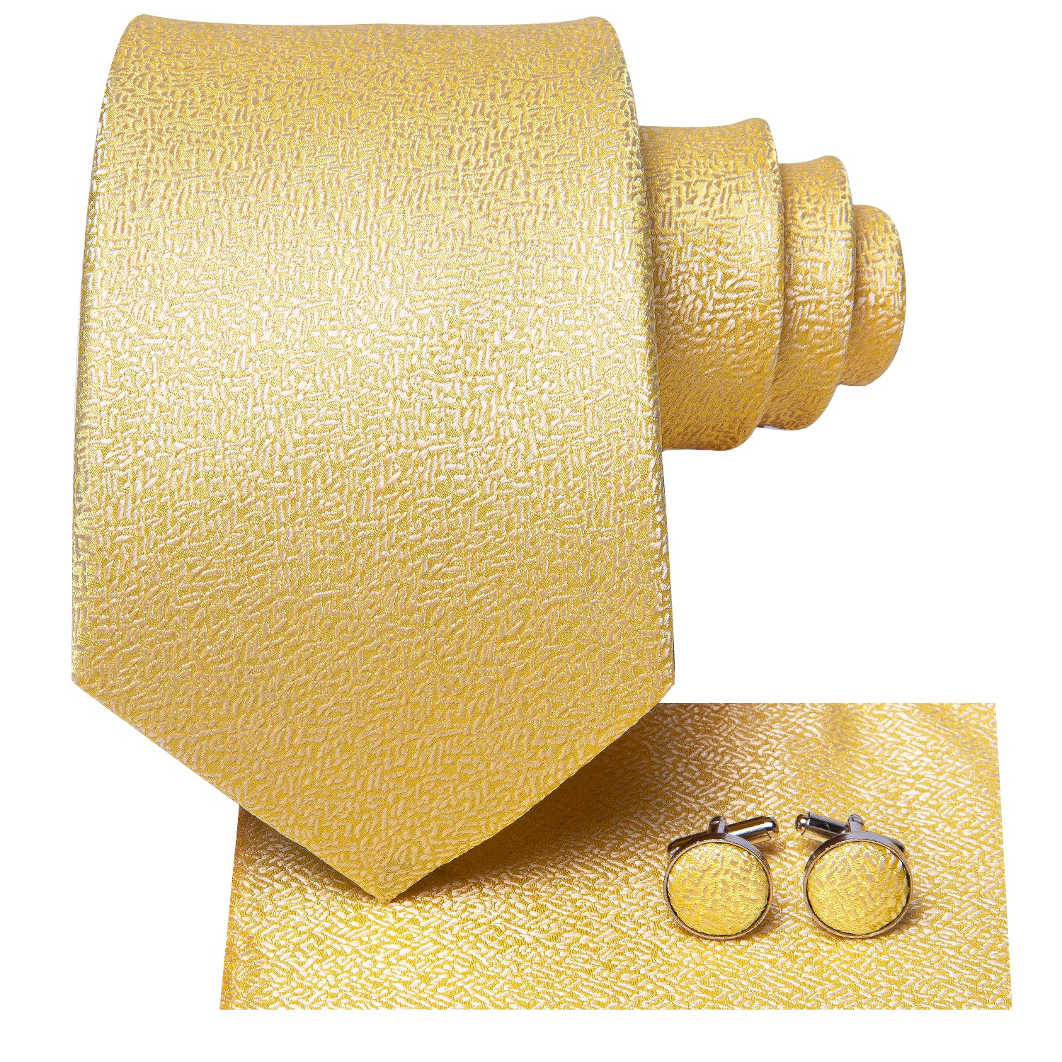 Golden Solid Silk Men's Tie Pocket Square Cufflinks Set Gift Box Set